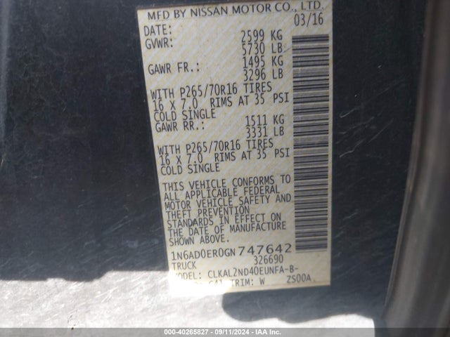 Nissan Frontier Sv 2016 1N6AD0ER0GN747642 Image 9