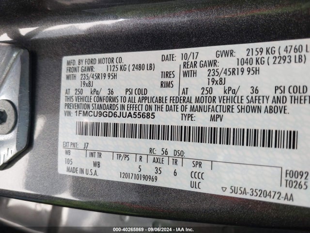 Ford ESCAPE SE 2018 1FMCU9GD6JUA55685 Image 9