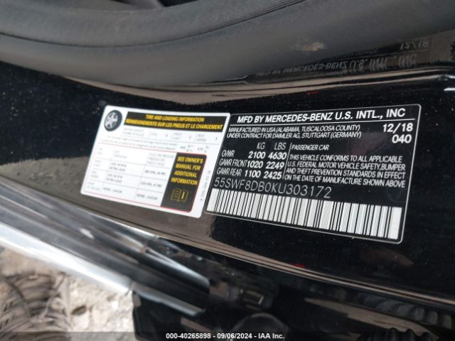 55SWF8DB0KU303172 Mercedes-Benz C 300