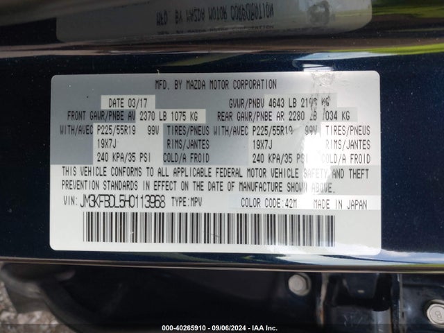 Mazda Cx-5 Grand Touring 2017 JM3KFBDL5H0113968 Image 9