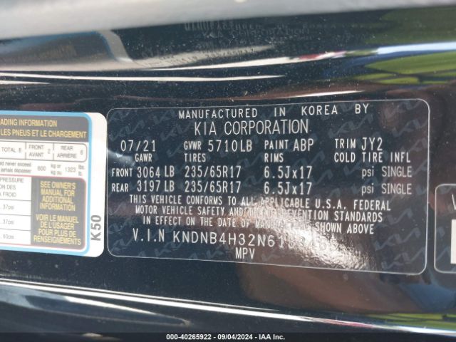 KNDNB4H32N6133465 KIA Carnival Mpv Lx Seat Package