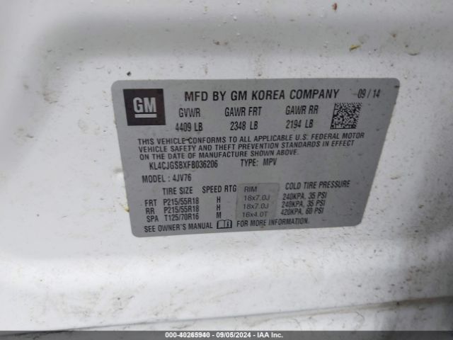 KL4CJGSBXFB036206 Buick Encore Leather