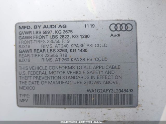WA1G2AFY3L2048493 Audi Q5 Premium 55 Tfsi E Quattro S Tronic