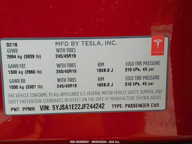 2018 TESLA MODEL S 5YJSA1E22JF244242 Photo 8