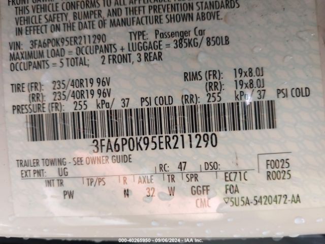 3FA6P0K95ER211290 Ford Fusion Titanium
