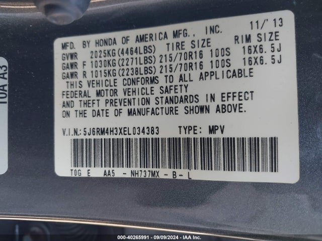 Honda CR-V LX 2014 5J6RM4H3XEL034383 Image 9
