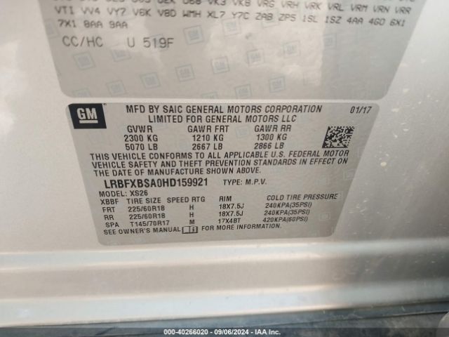 LRBFXBSA0HD159921 Buick Envision Essence