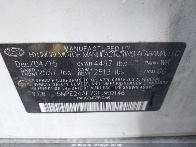 Hyundai SONATA SE 2016 5NPE24AF7GH360146 Image 9