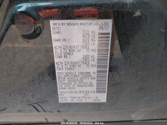 5N1AT2MV3HC893610 Nissan ROGUE S