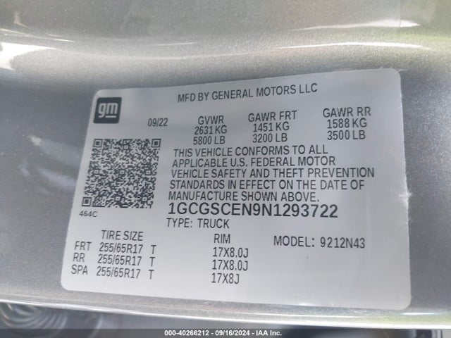 1GCGSCEN9N1293722 Chevrolet Colorado 2wd  Short Box Lt
