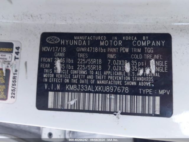 KM8J33ALXKU897678 Hyundai TUCSON SEL