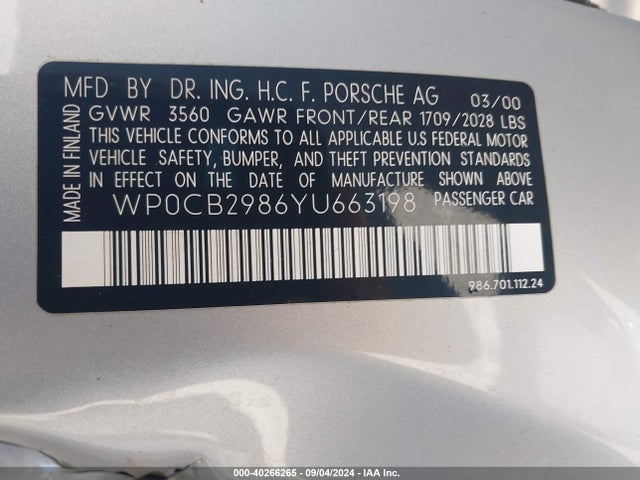 2000 PORSCHE BOXSTER WP0CB2986YU663198 Photo 8