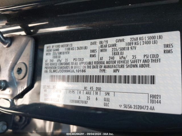 5LMCJ3D99KUL10186 Lincoln Mkc Reserve