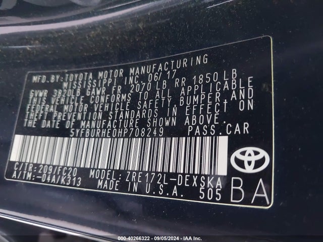 Toyota COROLLA SE 2017 5YFBURHE0HP708249 Image 9