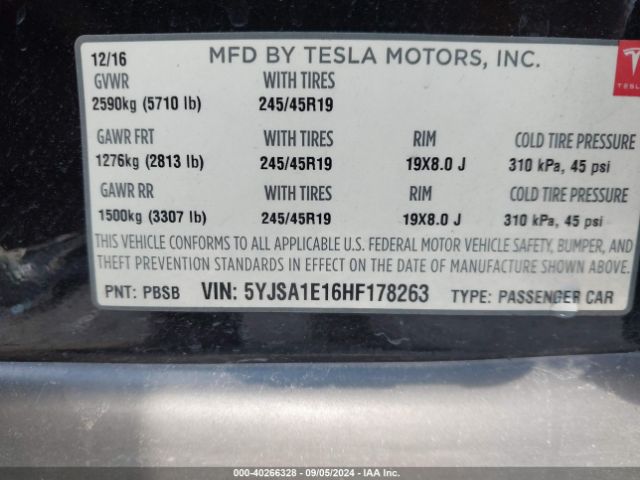 5YJSA1E16HF178263 Tesla Model S 60/75