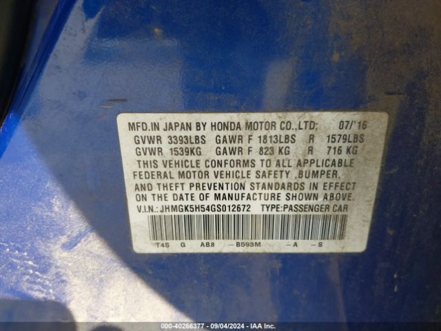 JHMGK5H54GS012672 Honda FIT LX