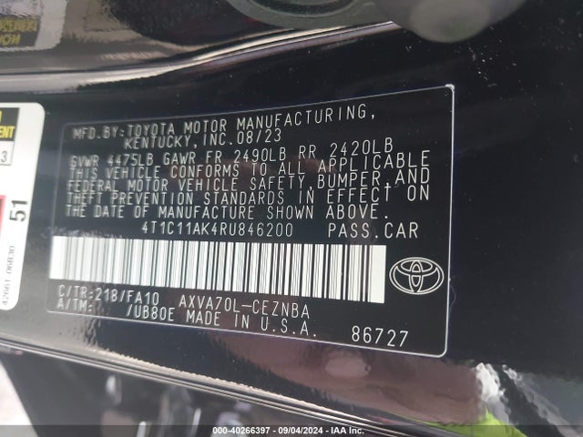 Toyota CAMRY LE 2024 4T1C11AK4RU846200 Image 9