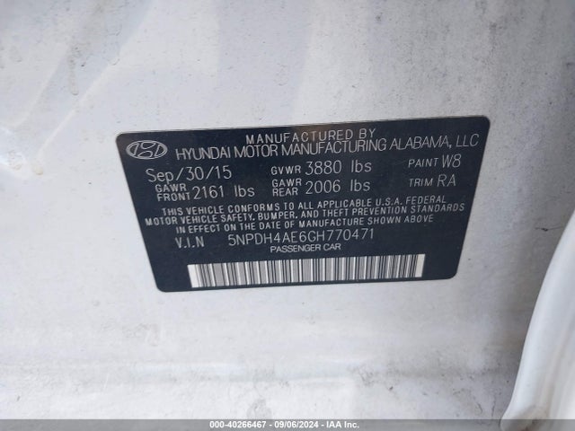 Hyundai ELANTRA SE 2016 5NPDH4AE6GH770471 Image 9