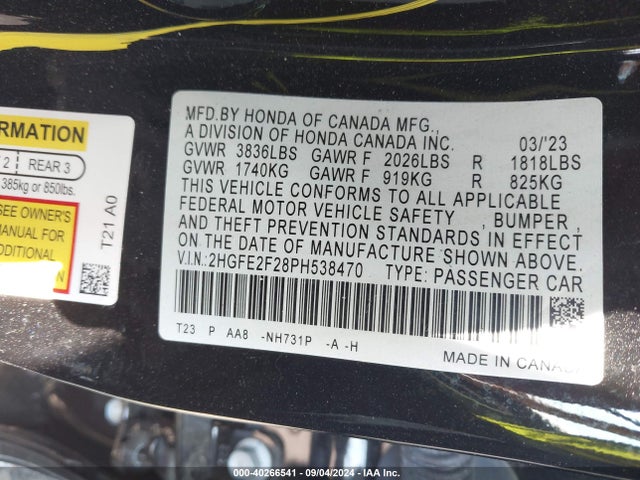 Honda Civic Lx 2023 2HGFE2F28PH538470 Image 9