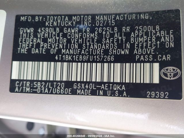 4T1BK1EB9FU157266 Toyota Avalon Xle Touring