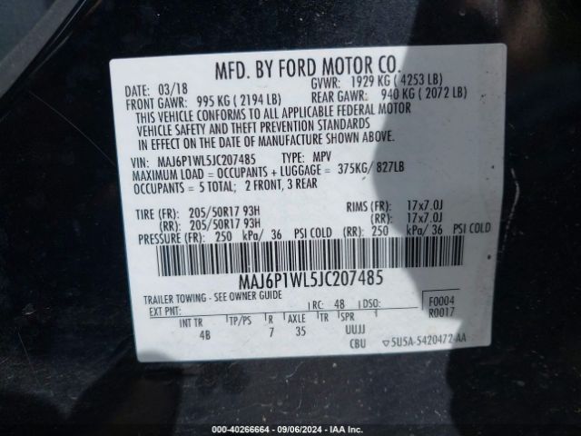 MAJ6P1WL5JC207485 Ford Ecosport Titanium