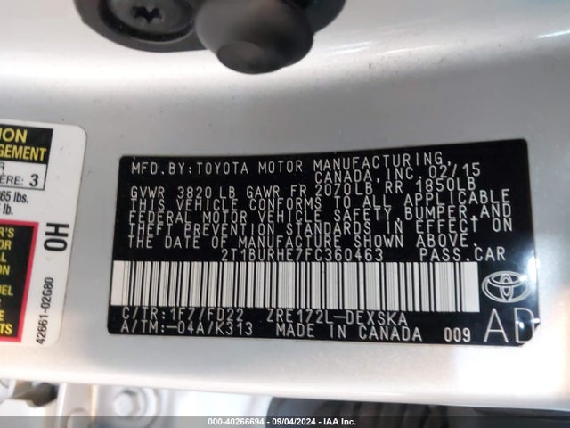 Toyota Corolla S Plus 2015 2T1BURHE7FC360463 Image 9
