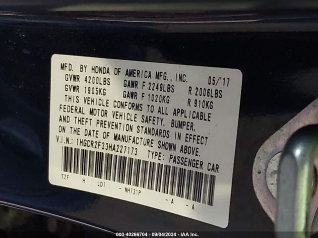 1HGCR2F33HA227173 Honda ACCORD LX