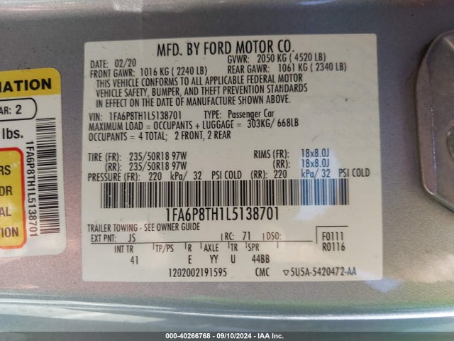 1FA6P8TH1L5138701 Ford Mustang Ecoboost Premium Fastback