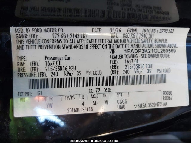 Ford FOCUS SE 2016 1FADP3K21GL269569 Image 9