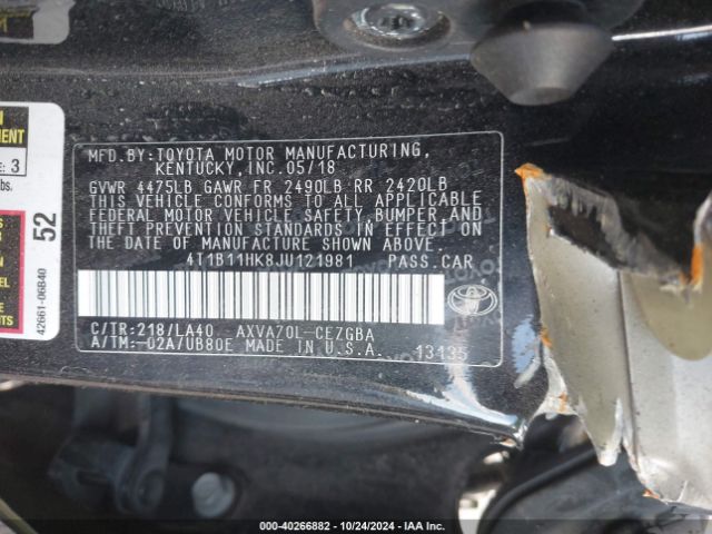 4T1B11HK8JU121981 Toyota CAMRY XLE