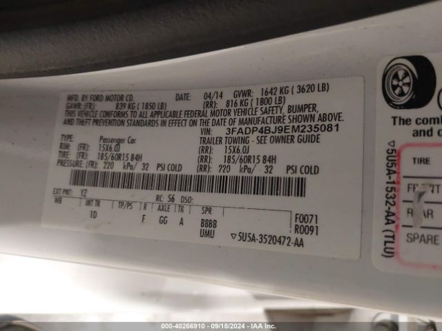 3FADP4BJ9EM235081 Ford FIESTA SE
