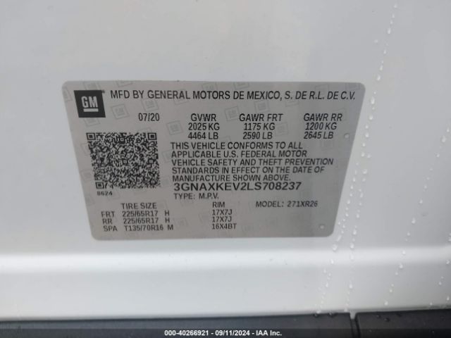 3GNAXKEV2LS708237 Chevrolet Equinox Fwd Lt 1.5l Turbo