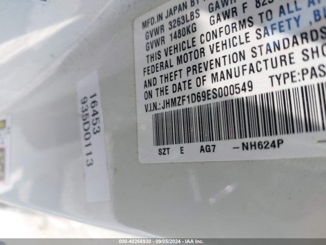 Honda CR-Z EX 2014 JHMZF1D69ES000549 Image 9