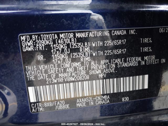 2T3W1RFV8NW208208 Toyota Rav4 Xle