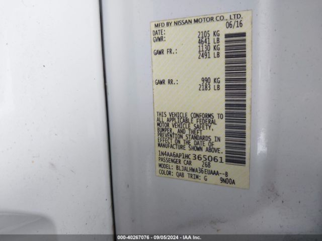 1N4AA6AP1HC365061 Nissan Maxima 3.5 Platinum