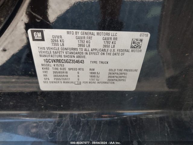 1GCVKREC5GZ354643 Chevrolet Silverado 1500 2lt