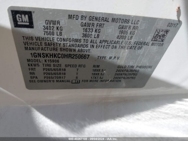 1GNSKHKC0HR250667 Chevrolet Suburban Lt