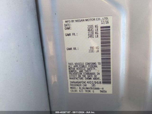 1N4AA6AP2HC401968 Nissan Maxima 3.5 Platinum