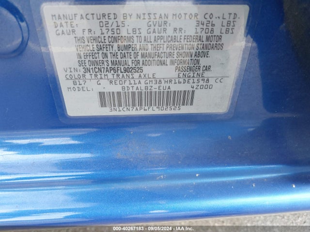 Nissan Versa 1.6 Sv 2015 3N1CN7AP6FL902525 Image 9