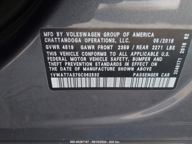 1VWAT7A37GC062532 Volkswagen Passat 1.8t R-line