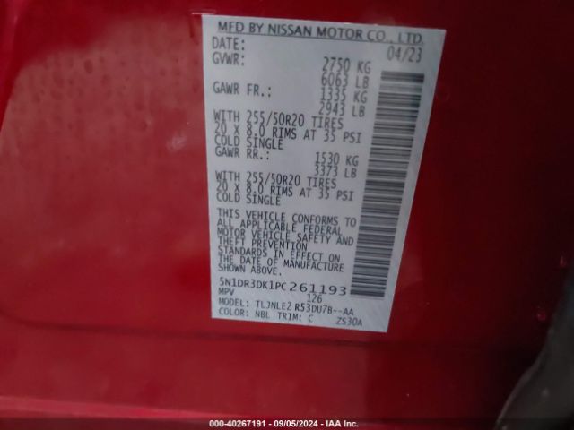 5N1DR3DK1PC261193 Nissan Pathfinder Platinum 4wd