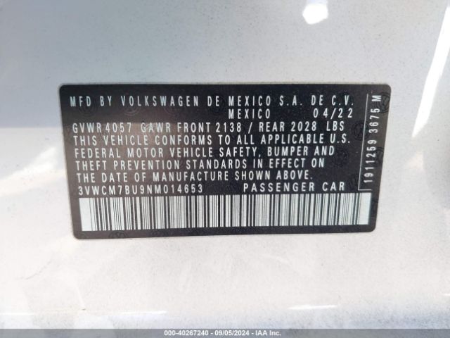 3VWCM7BU9NM014653 Volkswagen Jetta 1.5t S