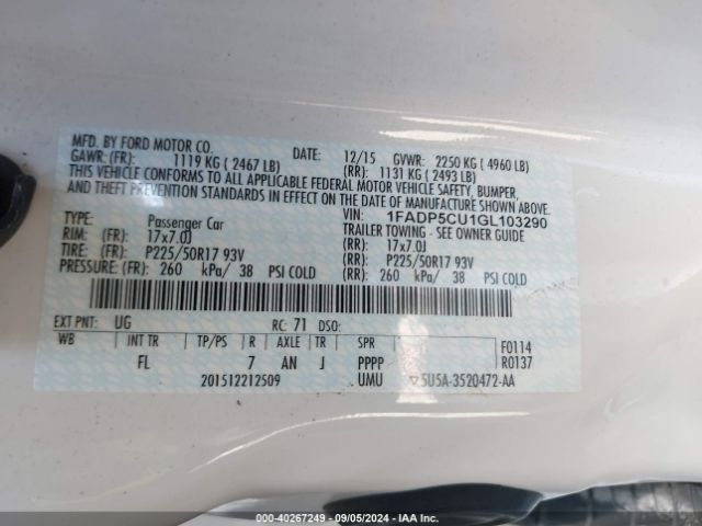 1FADP5CU1GL103290 Ford C-max Energi Sel