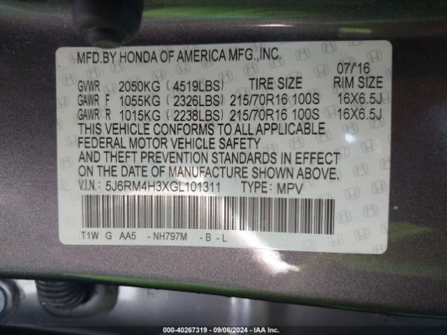 5J6RM4H3XGL101311 Honda CR-V LX