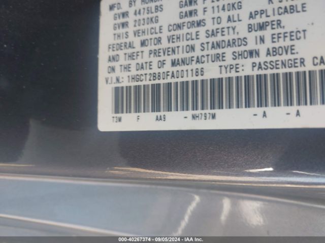 1HGCT2B80FA001186 Honda Accord Ex-l V-6
