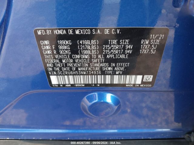 3CZRU6H53NM734936 Honda Hr-v Awd Ex