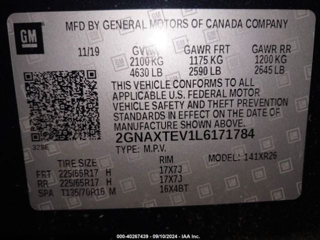 2GNAXTEV1L6171784 Chevrolet Equinox Awd 2fl