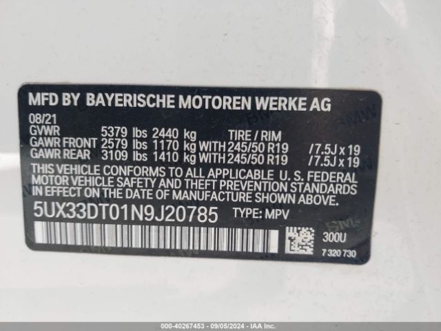 5UX33DT01N9J20785 BMW X4 Xdrive30i