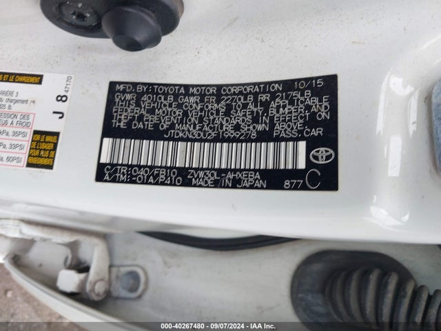 Toyota Prius Two 2015 JTDKN3DU2F1999278 Image 9
