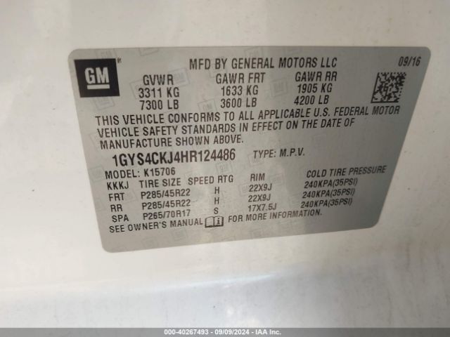 1GYS4CKJ4HR124486 Cadillac Escalade Premium Luxury